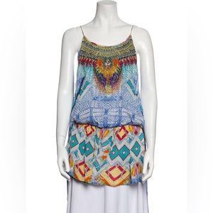 Camilla blue pattern silk romper with tie back